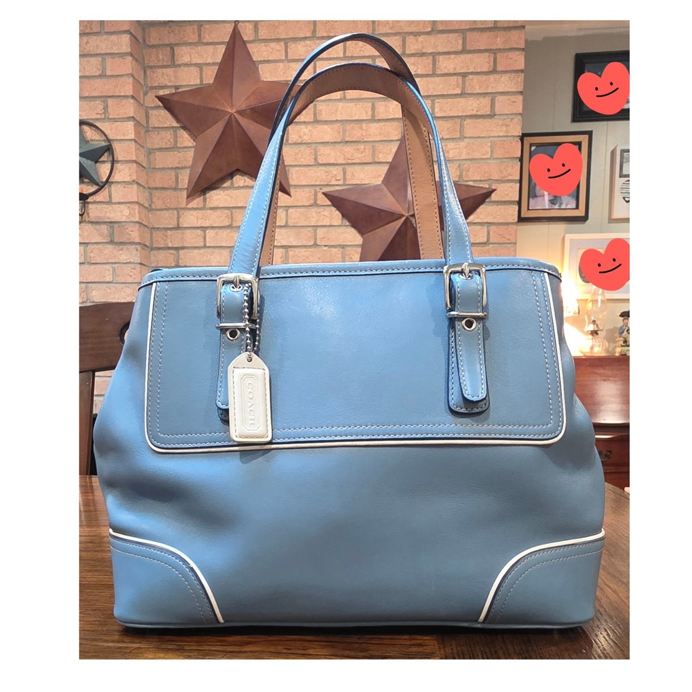 Vintage Coach Hamptons Leather Small Carryall Tote - Chambray Blue (#9605) Y2K